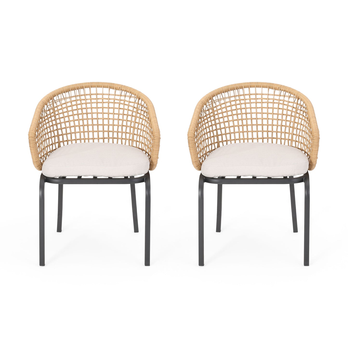 Outdoor Wicker Chair With Powder Coated Iron Legs - Light Brown