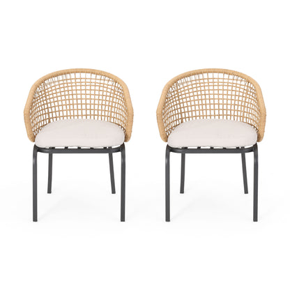 Outdoor Wicker Chair With Powder Coated Iron Legs - Light Brown