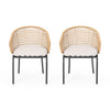 Outdoor Wicker Chair With Powder Coated Iron Legs - Light Brown