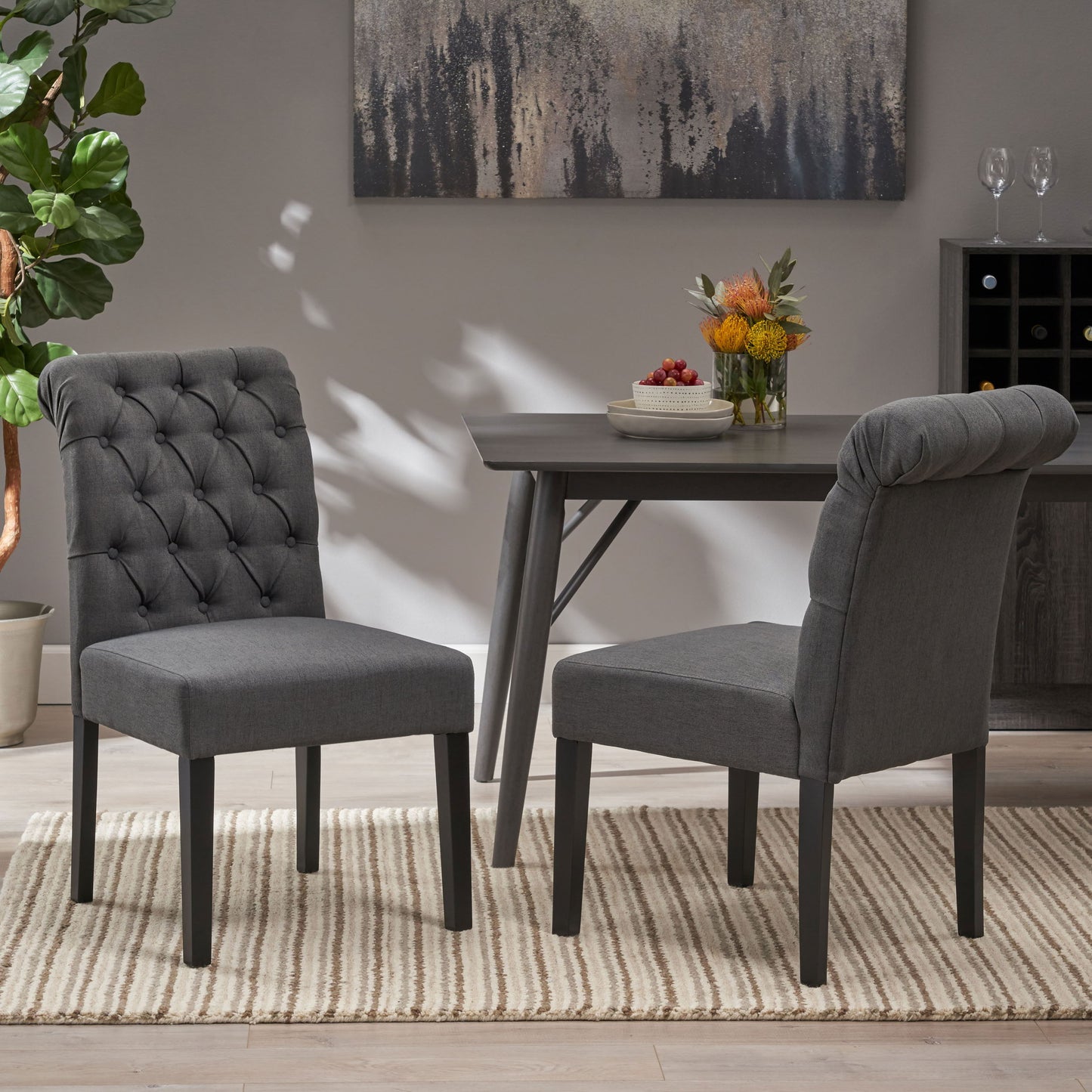 Broxton - Tuft Dining Rolltop Chairs With Button Tufted Backrest (Set of 2) - Dark Gray
