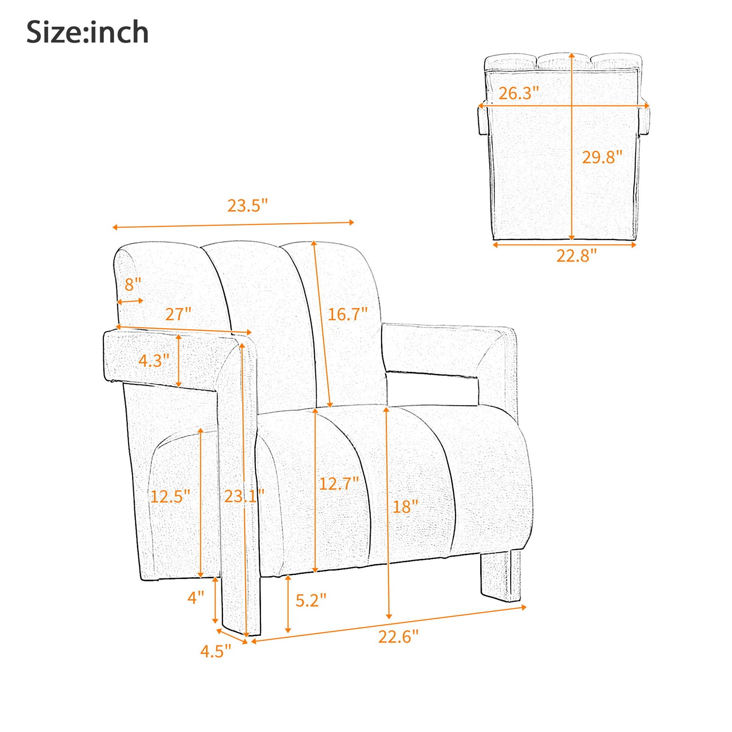 Modern Minimalist Leisure Armchair With L Shaped Armrests For Living Room - White