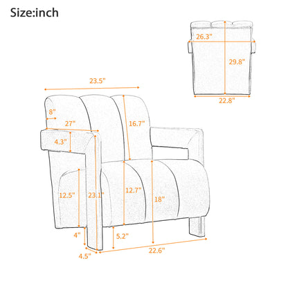 Modern Minimalist Leisure Armchair With L Shaped Armrests For Living Room - White