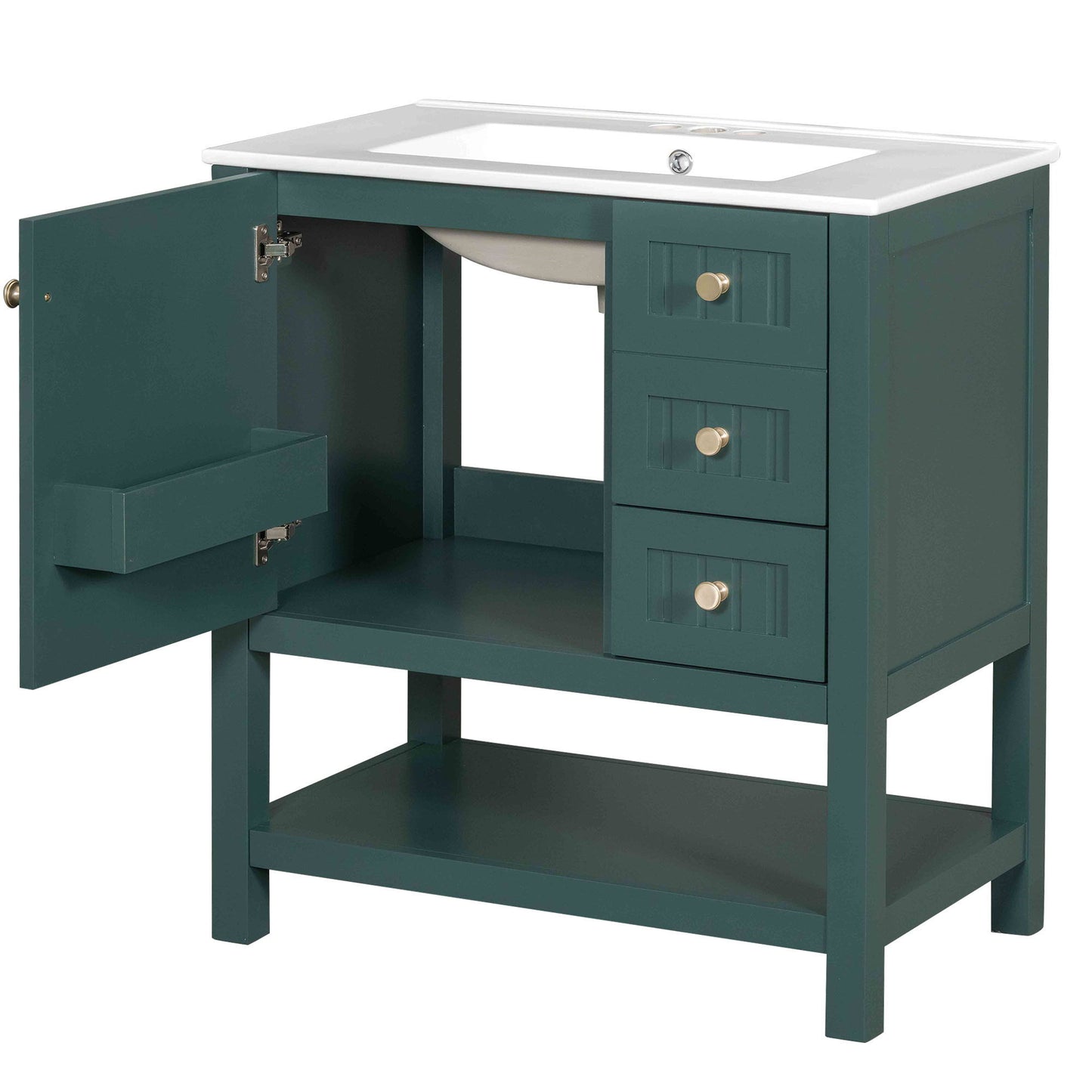 Transitional Style Bathroom Vanity Cabinet Combo With Ceramic Sink - Green