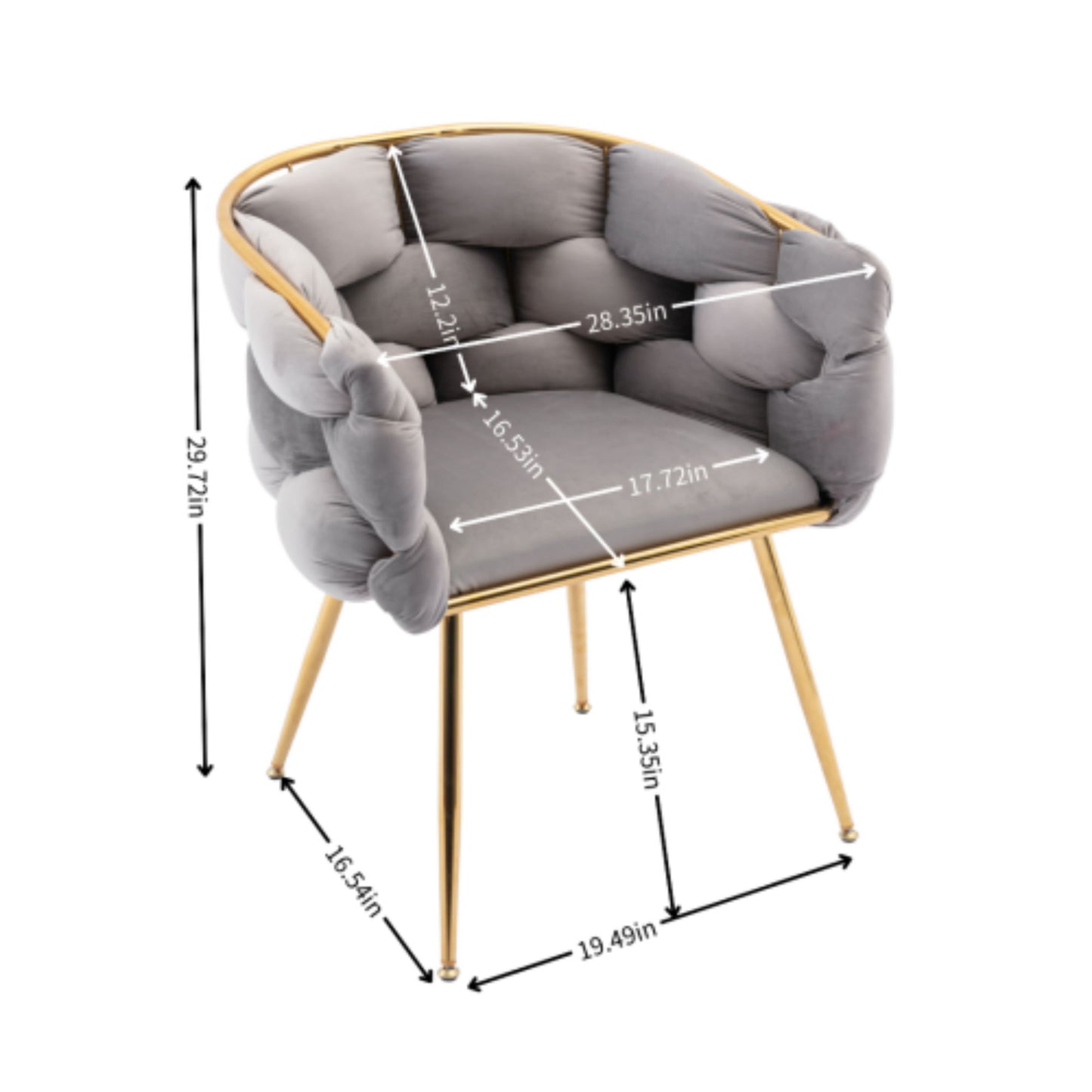 Luxury Modern Simple Leisure Velvet Single Sofa Chair Bedroom Lazy Person Household Dresser Stool Manicure Table Back Chair (Set of 2) - Gray / Gold
