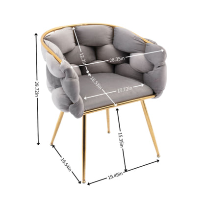 Luxury Modern Simple Leisure Velvet Single Sofa Chair Bedroom Lazy Person Household Dresser Stool Manicure Table Back Chair (Set of 2) - Gray / Gold