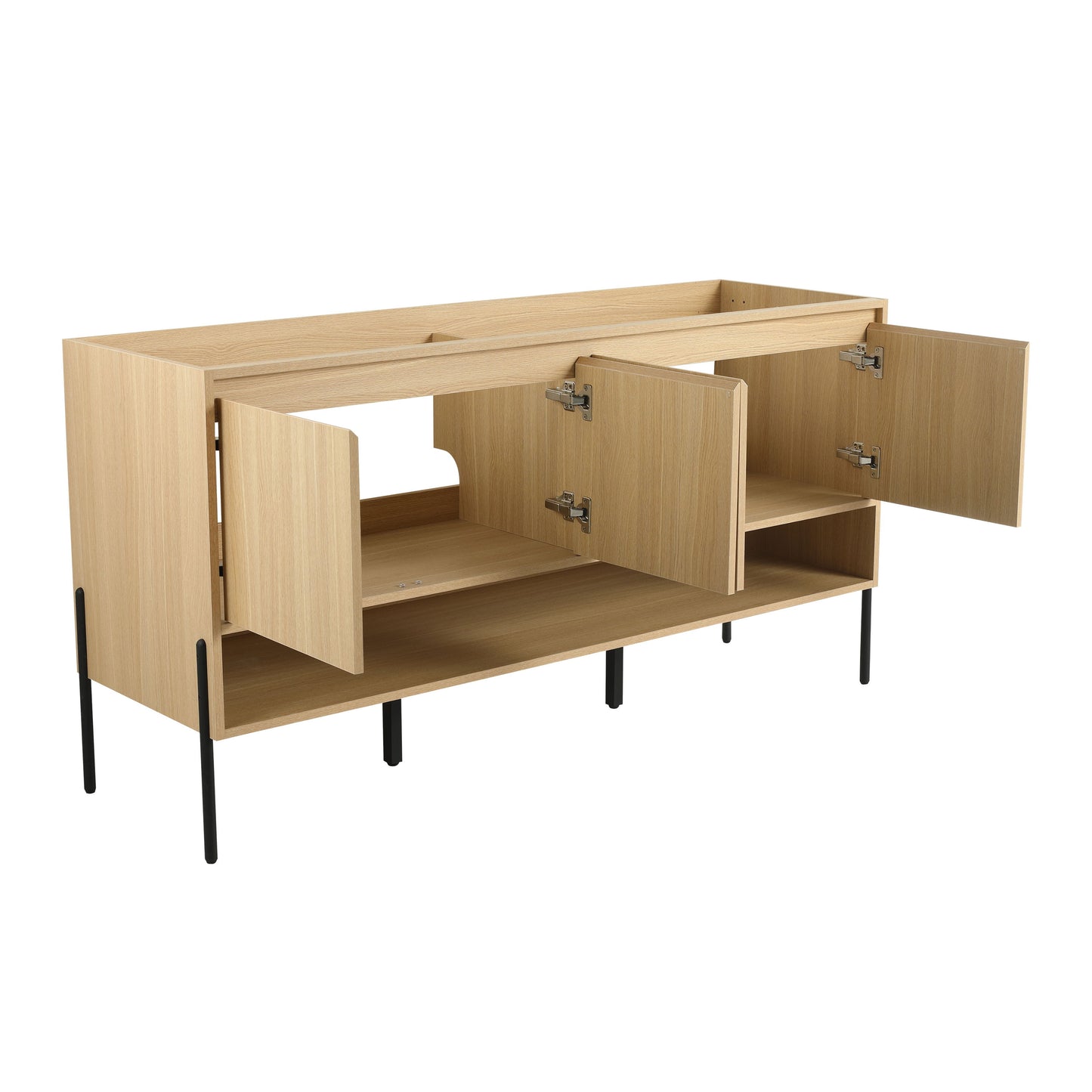 Modern Freestanding Bathroom Vanity With 4 Soft Close Cabinet Doors - Oak