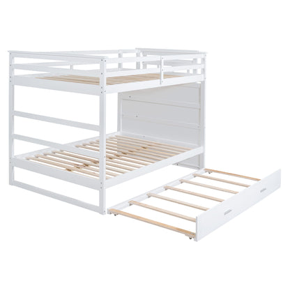 Full Over Full Bunk Bed With Twin Size Trundle And Staircase - White