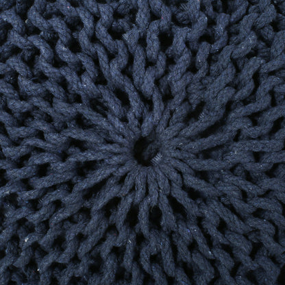 Bordeaux - Knitted Cotton Round Pouf Ottoman And Floor Cushion - Navy Blue
