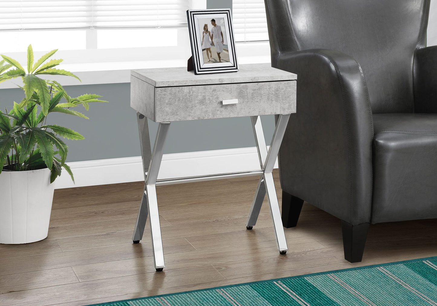 Accent Side Table, Storage Drawer, Convenient Design - Gray