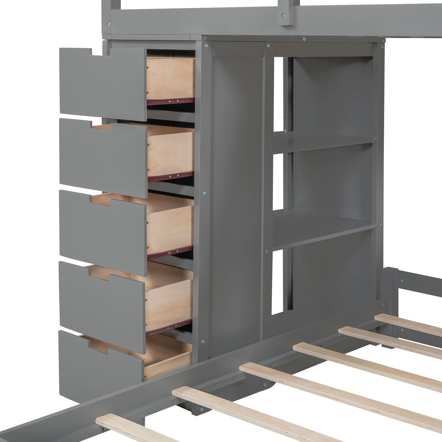 Twin Over Twin Bunk Bed With LED Light And USB Ports - Gray