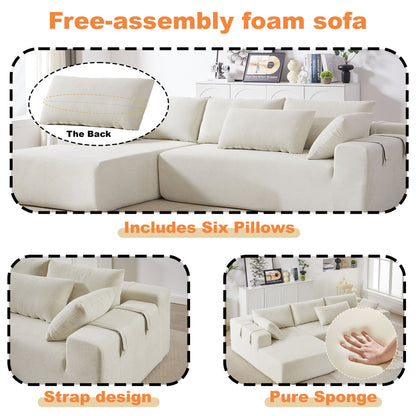 Modern Chenille Upholstered Sectional Sofa Couch Set, Modular L Shaped Sectional Living Room Sofa Set With 6 Pillows, Free Combination - Beige