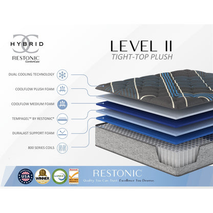 Comfort Care - 14" Queen Hybrid Mattress With Individual Pocketed Coil, Medium Comfort - Gray / Blue