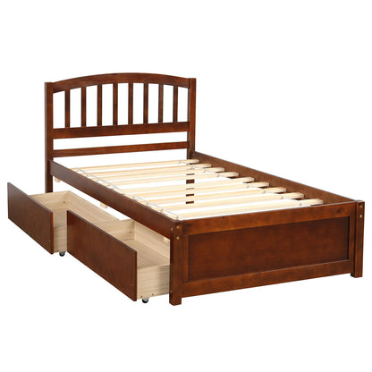 Twin Platform Storage Bed Frame With Two Drawers And Headboard - Walnut
