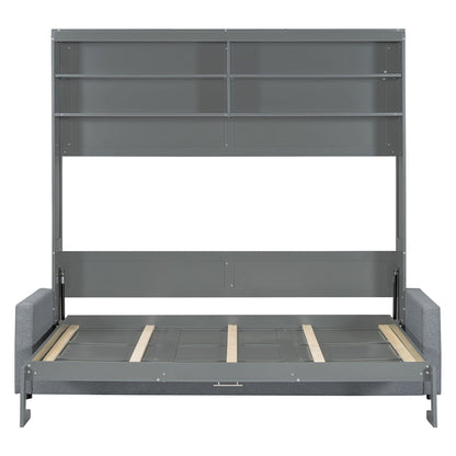 Queen Size Murphy Wall Bed With Sofa - Gray