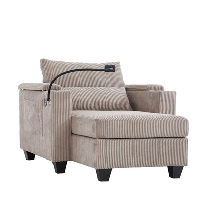 Convertible Chaise Lounge Sofa Chair With USB Ports, Cup Holders, Phone Holder, Storage - Brown