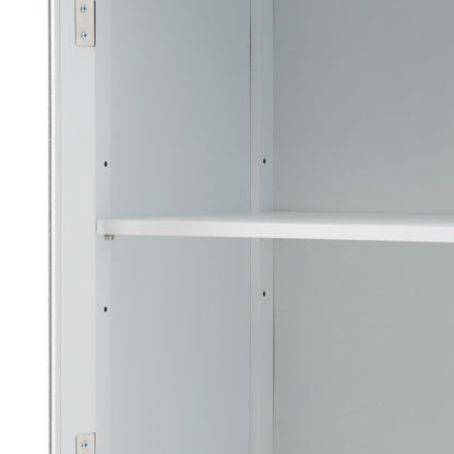 Tall Bathroom Storage Cabinet With Glass Doors, Free-Standing, Two Drawers, And Adjustable Shelves, MDF Board, Painted Perfect For Displaying Your Favorite Items - White
