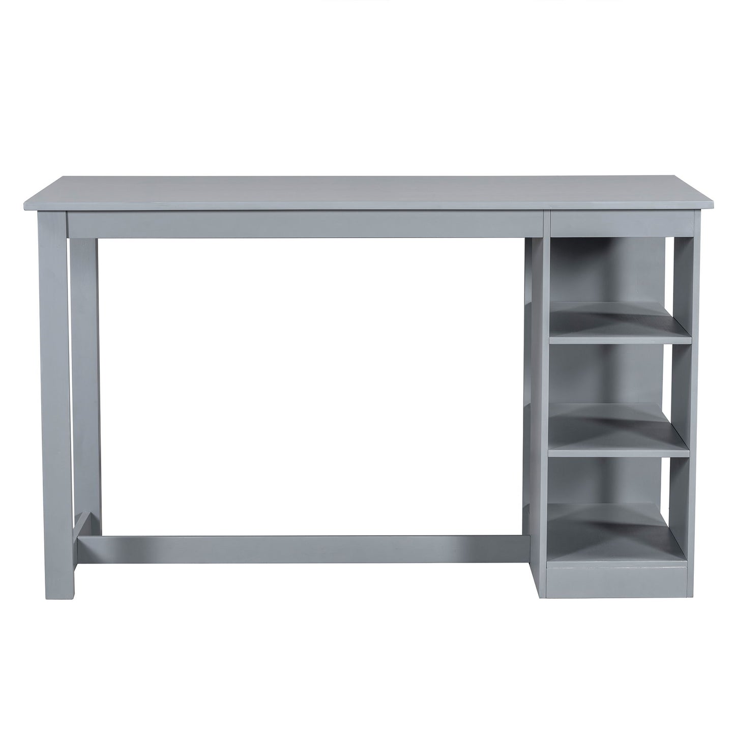 Solid Wood Farmhouse Counter Height Dining Table Set With 3 Tier Storage Shelves, Upholstered Dining Chairs For 4, 5 Piece - Gray