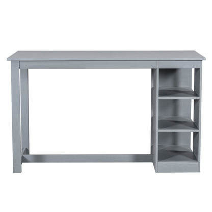 Solid Wood Farmhouse Counter Height Dining Table Set With 3 Tier Storage Shelves, Upholstered Dining Chairs For 4, 5 Piece - Gray
