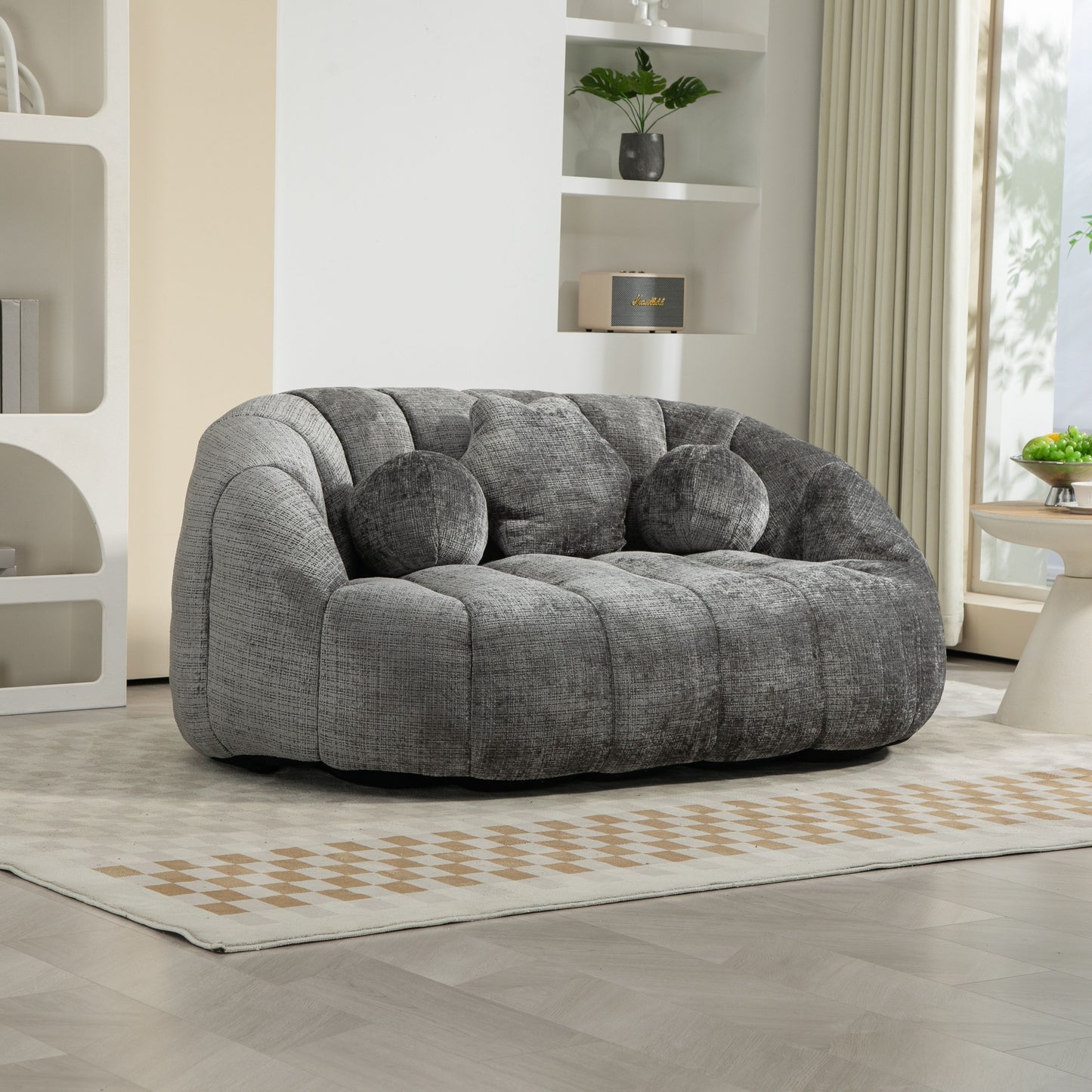 Durable Comfort High Back Bean Bag Sofa Lounger For Adults And Kids - Gray
