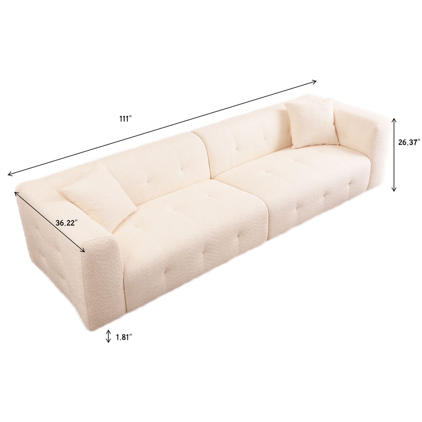 Stylish Sofa With Square Design And Thick Handrailing For Living Room Or Office - Beige
