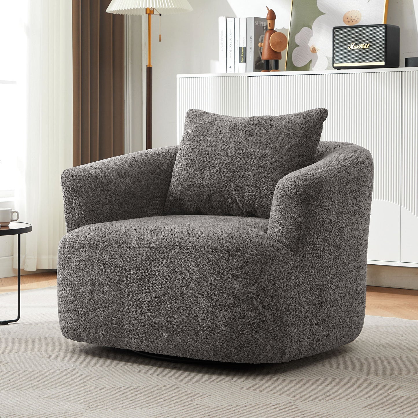 Chenille Upholstered 360ÔøΩÔøΩ Swivel Barrel Sofa Chair With Throw Pillow, Accent Chair For Living Room, Office And Hotel - Gray