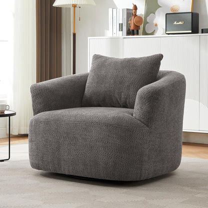 Chenille Upholstered 360ÔøΩÔøΩ Swivel Barrel Sofa Chair With Throw Pillow, Accent Chair For Living Room, Office And Hotel - Gray