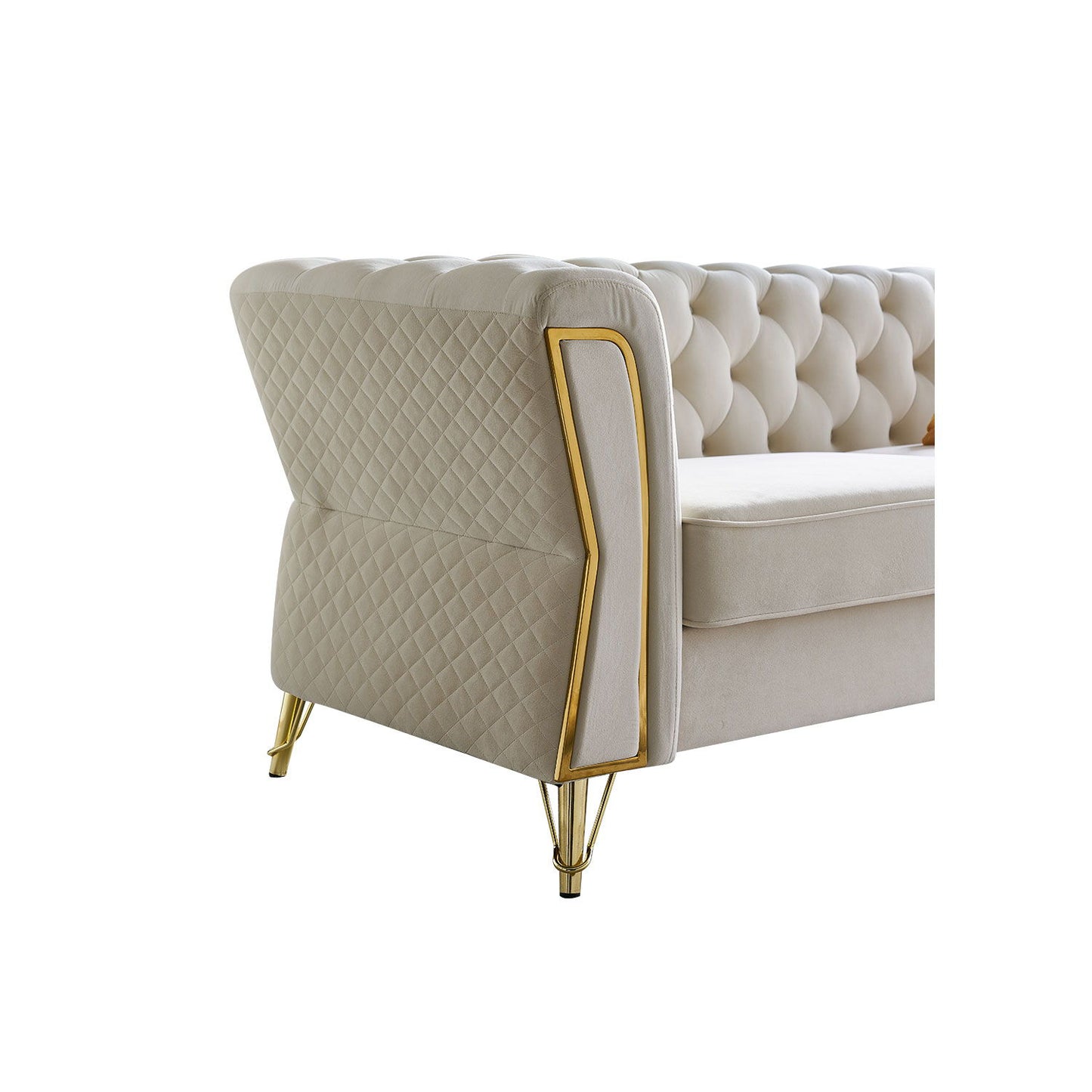 Modern Tufted Velvet Sofa For Living Room - Beige