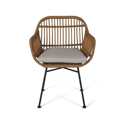 Outdoor Rattan Accent Chair With Metal Legs - Beige