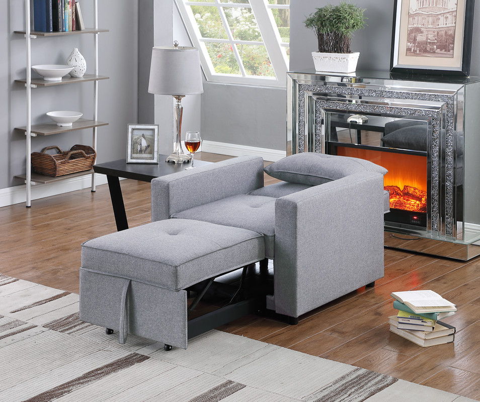 Zoey - Convertible Sleeper Chair With Side Pocket - Light Gray
