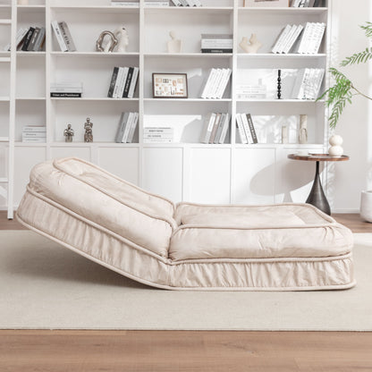 Upholstered Human Dog Bed And Pets Bean Bag Floor Sofa With Massage Pillow, 5 Adjustable Positions & 2 Soft Pillows, Velvet With Foam And Iron Plastic Frame - Beige