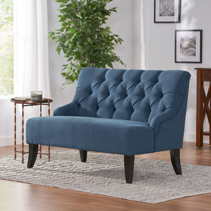 Nicole - French Style Upholstered Loveseat With Tufted Backrest - Navy Blue