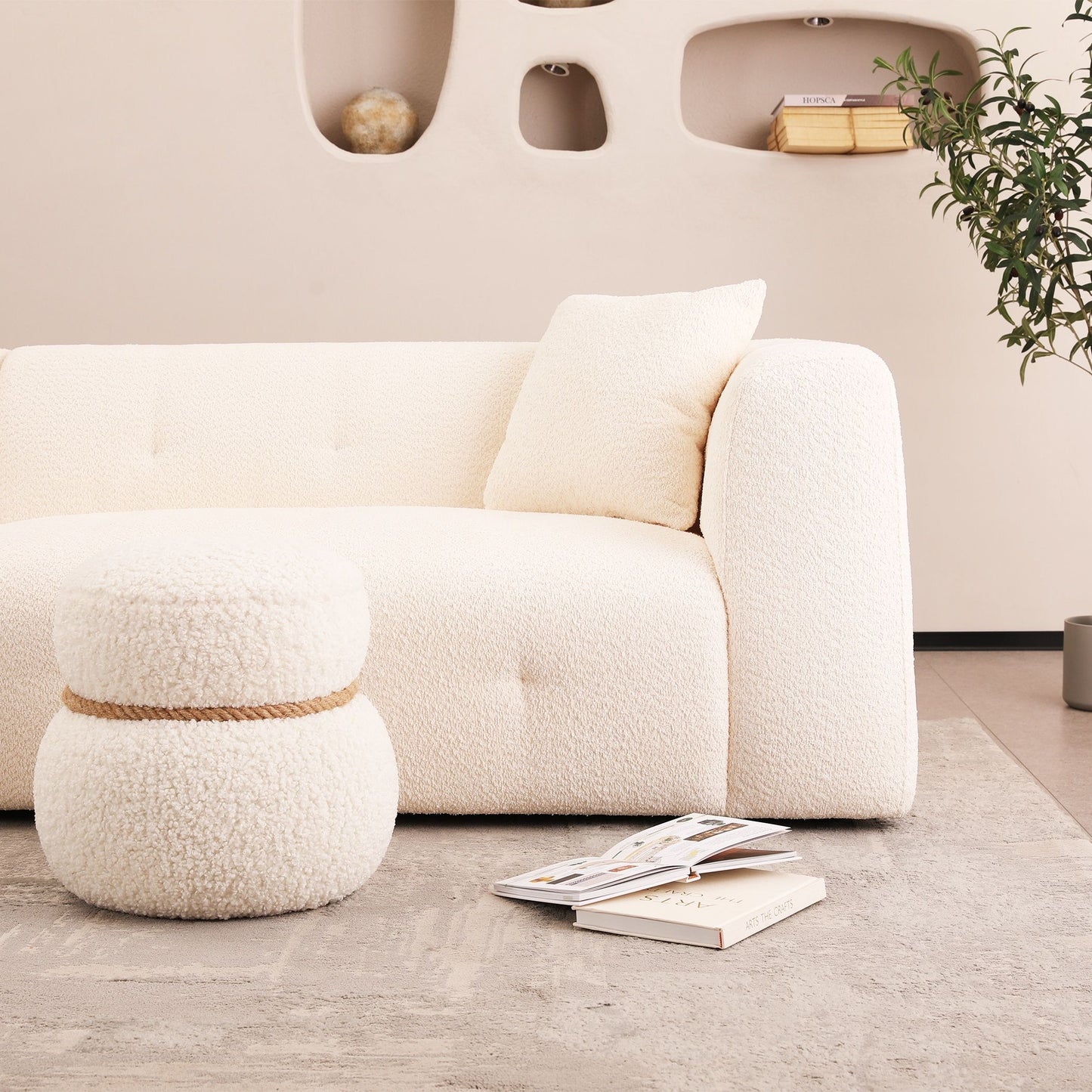 Stylish Sofa With Square Design And Thick Handrailing For Living Room Or Office - Beige