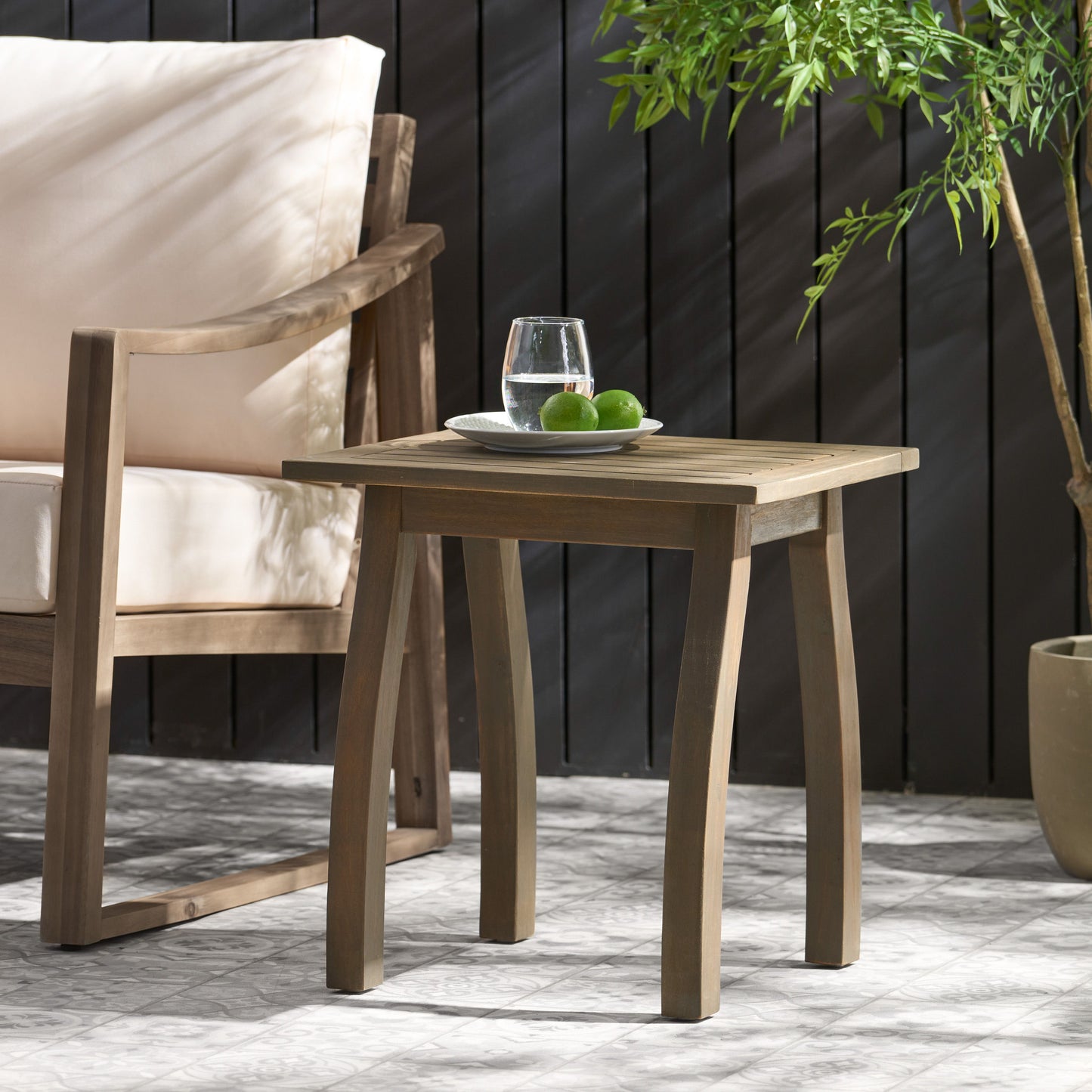 Kinesis - Outdoor Side Table With Slatted Top And Wood Frame - Gray
