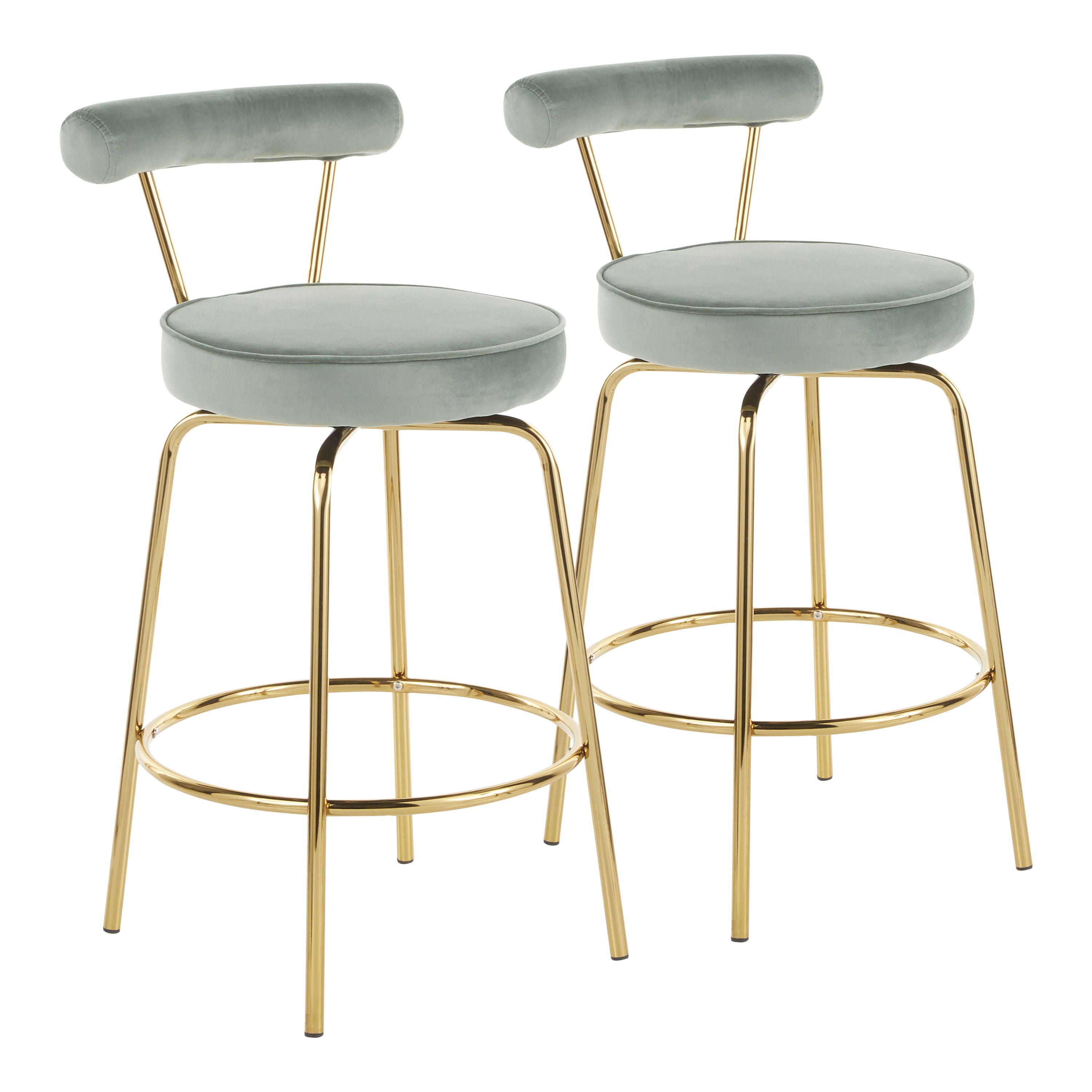 Rhonda - Glam Counter Stool (Set of 2) - Gold / Sage Green