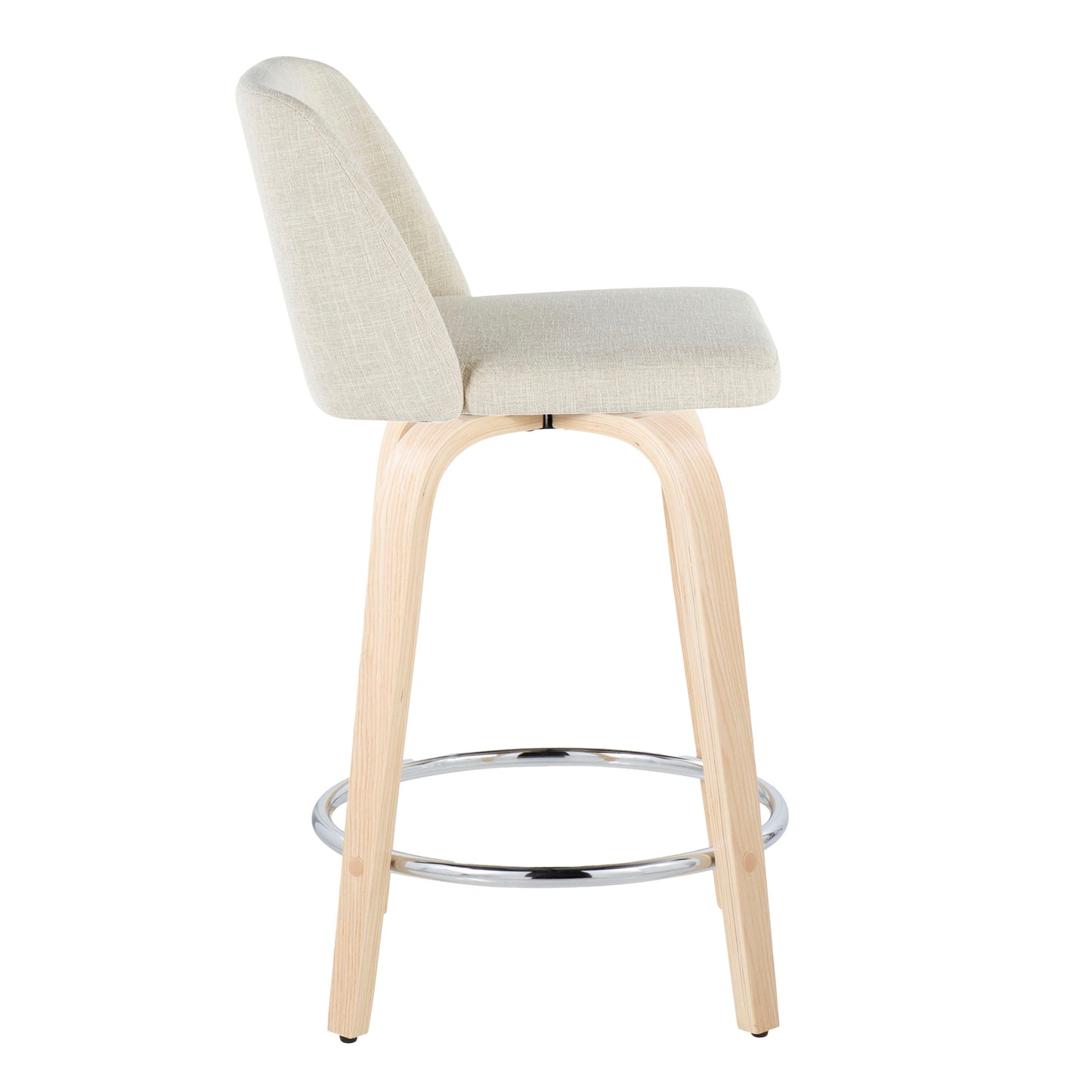 Toriano - Contemporary Fixed Height Counter Stool Swivel With Round Footrest (Set of 2) - Natural / Cream