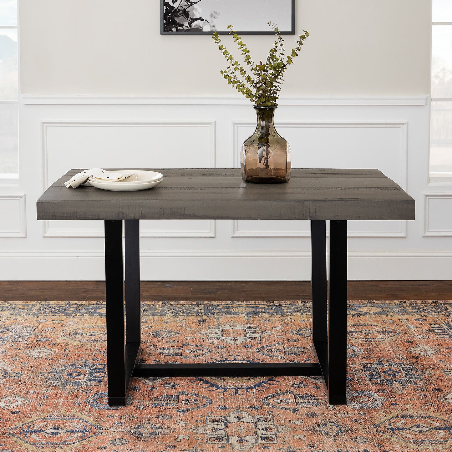 Rustic Metal And Solid Distressed Dining Table - Gray