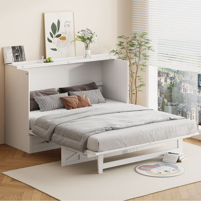 Queen Size Murphy Bed With Large Drawers - Brushed White