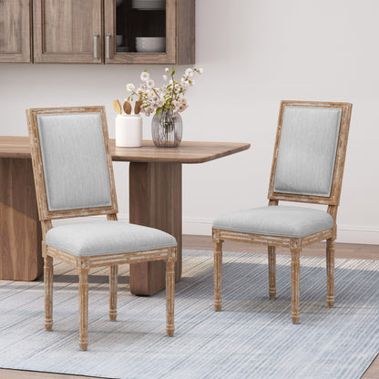 Vintage French Country Dining Chair Set With Cane Backrest, Upholstered Seats - Light Gray