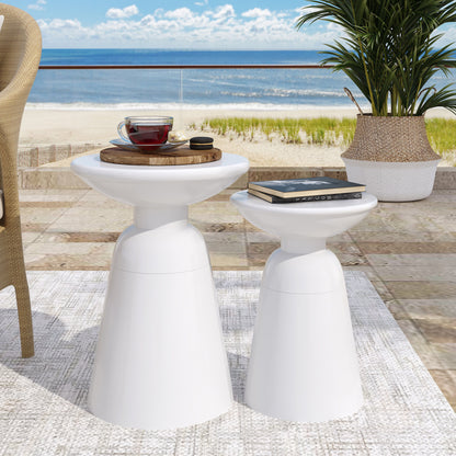 Serenita - Outdoor Iron Side Tables With Flared Design, (Set of 2) - White