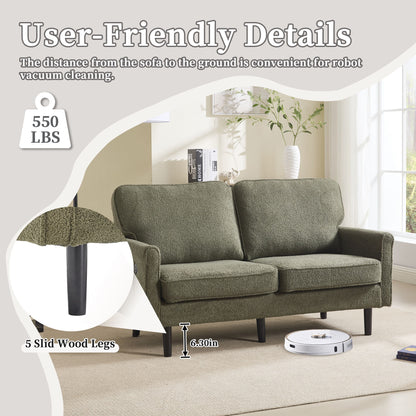 Mid Century Modern Loveseat Sofa With USB Ports, Removable Pillow Cover - Green