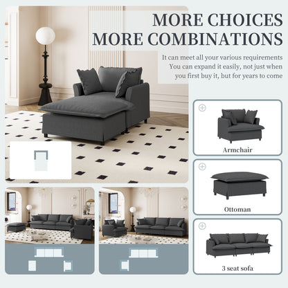Oversized Chaise Lounge Indoor Single Sofa Bed With Wide Seat, Upholstered Lazy Sleeper Armchair With Movable Ottoman Reading Couch Set - Gray