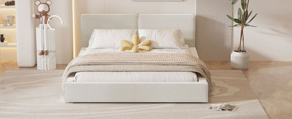 Queen Size Upholstered Platform Bed, Grounded Bed With Solid Frame - Beige