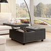 Massive Square Storage Bench, Footstool With 2 Storage Doors, Mid - Century Modern Coffee Table For Living Room, Nailhead Inlay - Dark Gray