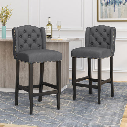 Solara - Fabric Tufted Counter Stool With Nailhead Accents (Set of 2) - Charcoal