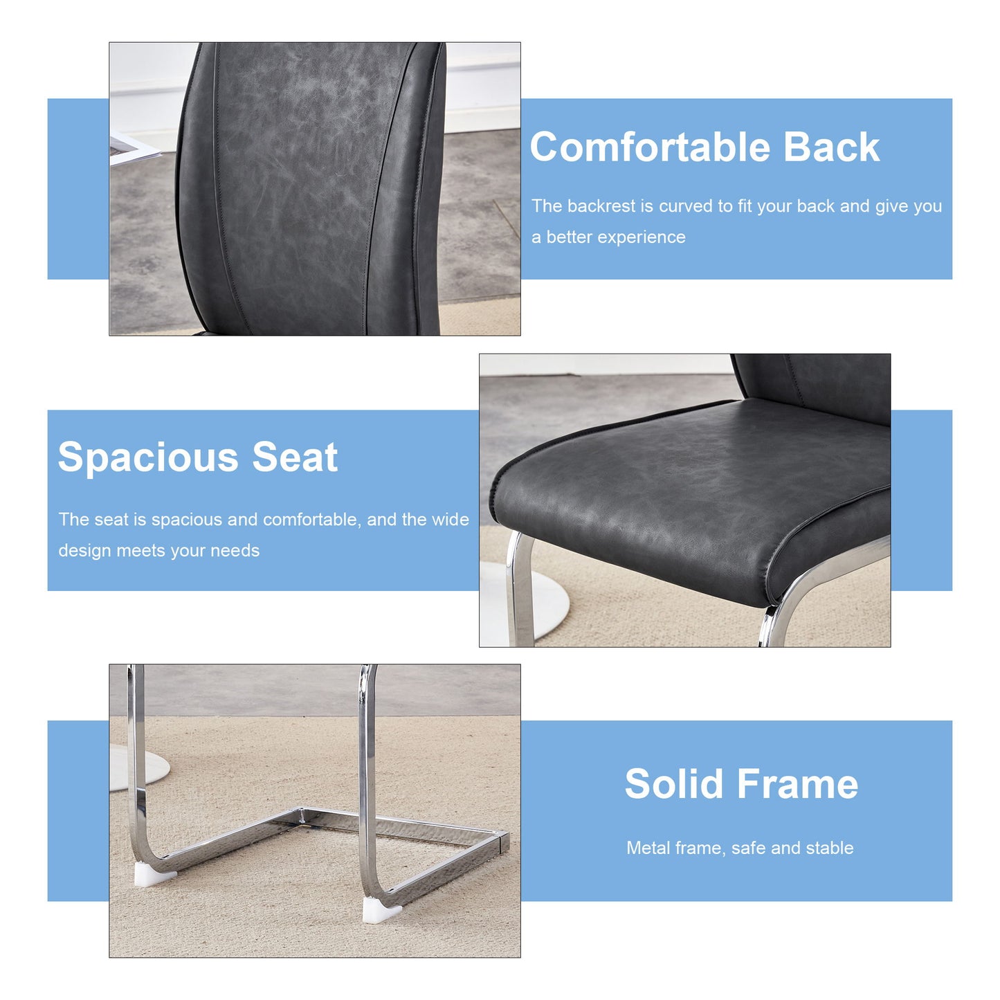 Luxury Simple Arch Chair Set Of 4 High Resilience Dining Chair - Dark Gray / Silver