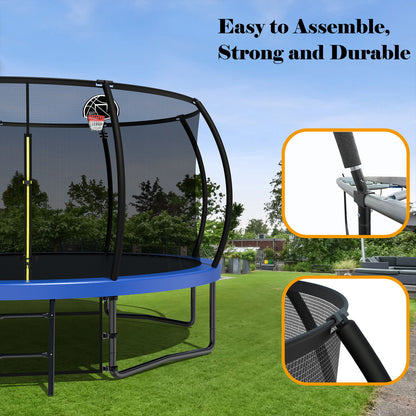 12Ft Recreational Kids Trampoline With Safety Enclosure Net & Ladder, Outdoor Recreational Trampolines - Blue