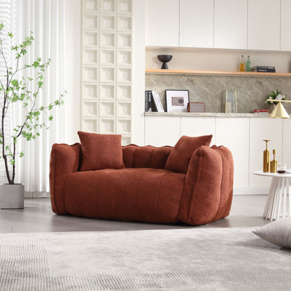 Soft Beanbag Chair With High Resilience Foam Core For Two People, The Comfortable Square Recliner Sofa Is Ideal For Family Members And Friends Engaged In Games, Reading, Watching TV - Red / Brown