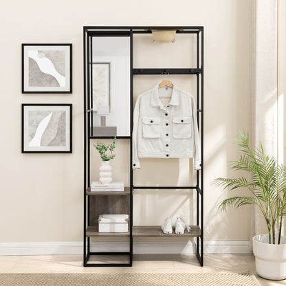 Modern Hall Tree With Hanging Storage - Gray Wash