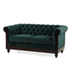 Chesterfield Velvet Loveseat Sofa 2 Person Rolled Arm Upholstered Couch - Forest Green