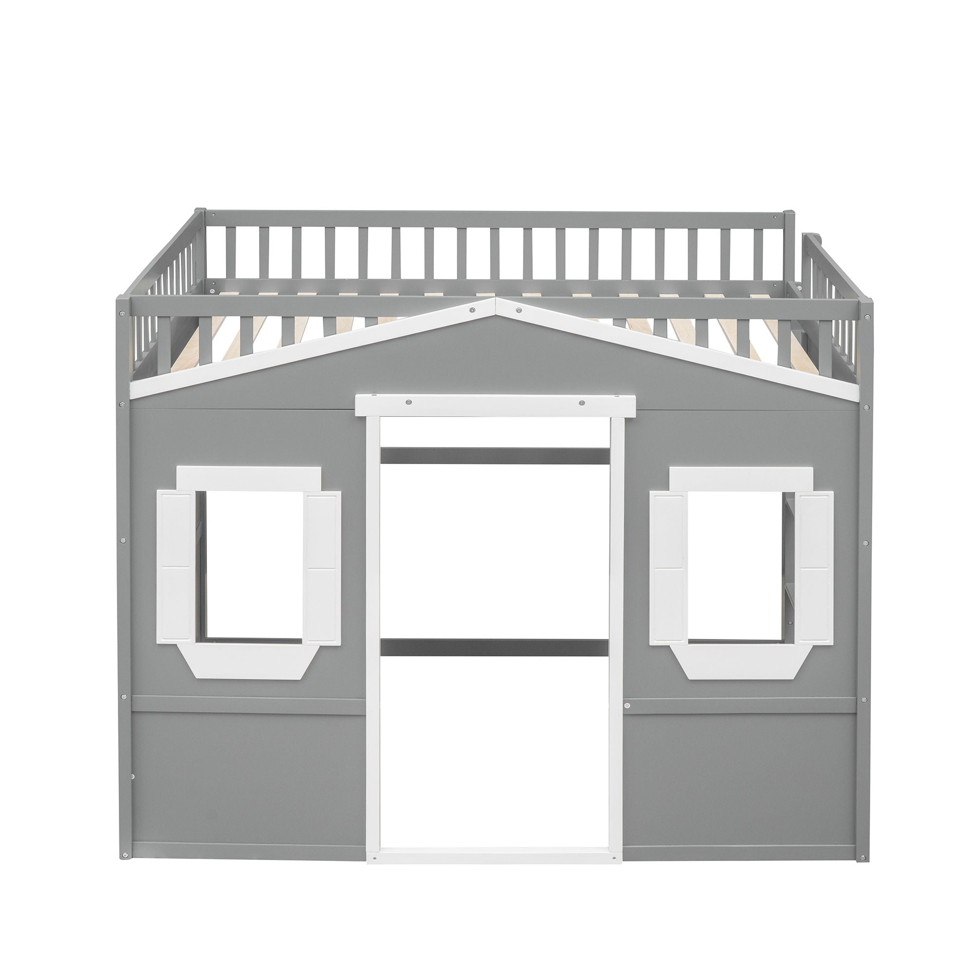 Full Size House Loft Bed With Ladder - Gray / White